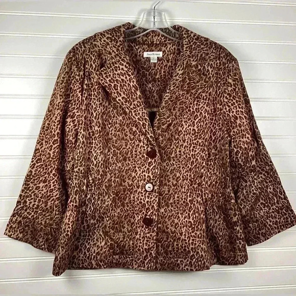 Joan Rivers 3/4 Sleeves Leopard Print BlazerSize Large - Picture 1 of 13